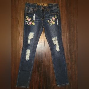 VIP Distressed Floral Jeans sz 14
